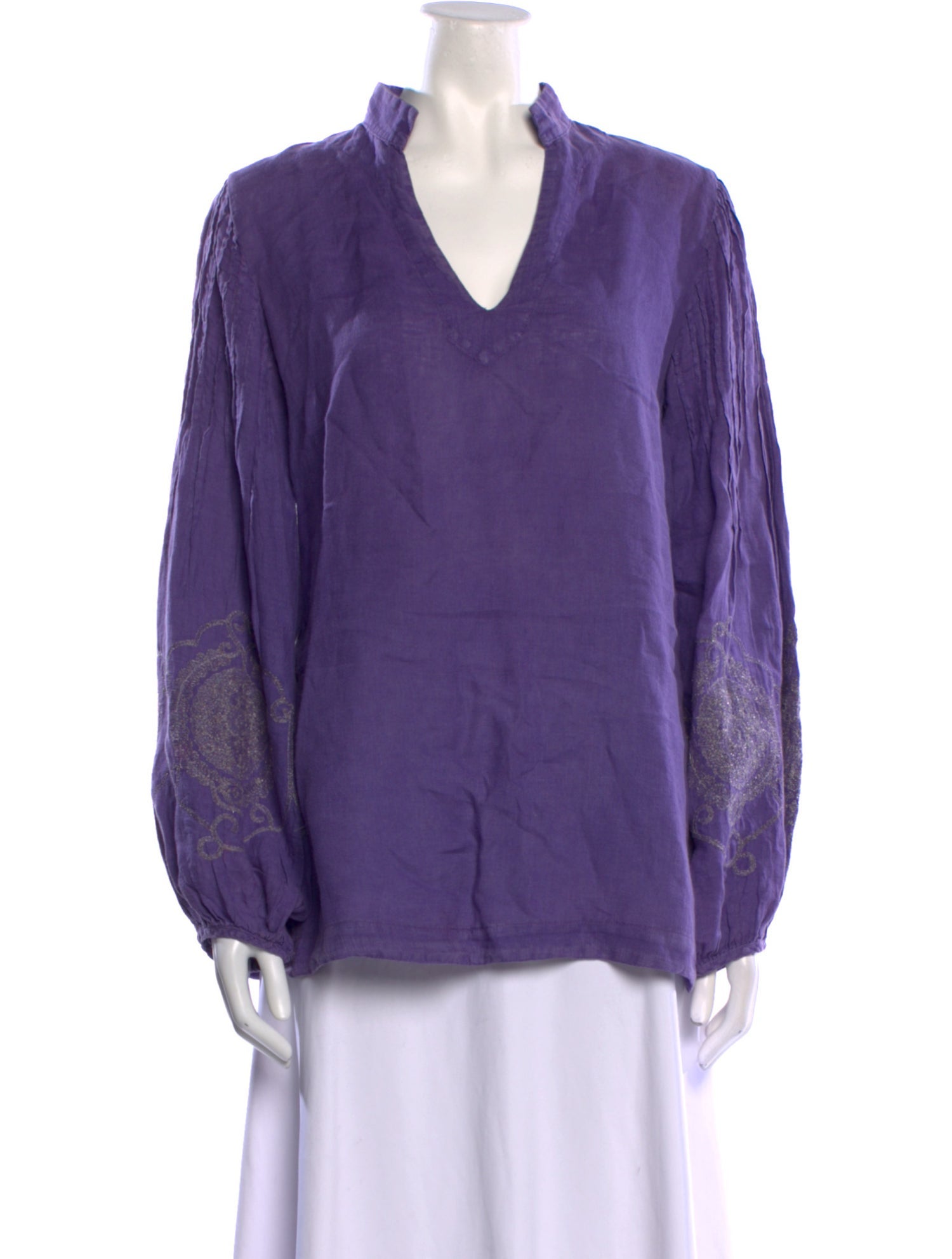 120% Lino V-Neck Long Sleeve Blouse