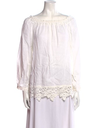 120% Lino Linen Bateau Neckline Blouse