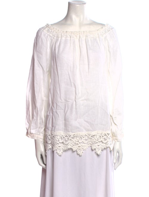 120% Lino Linen Bateau Neckline Blouse
