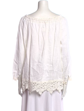 120% Lino Linen Bateau Neckline Blouse