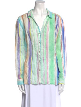 120% Lino Linen Printed Blouse