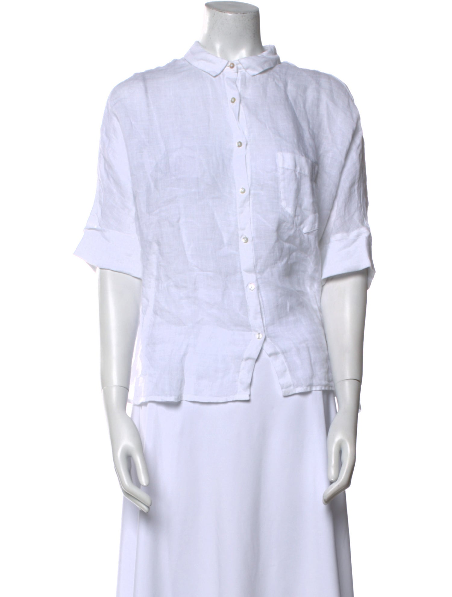 120% Lino Linen Short Sleeve Button-Up Top w/ Tags