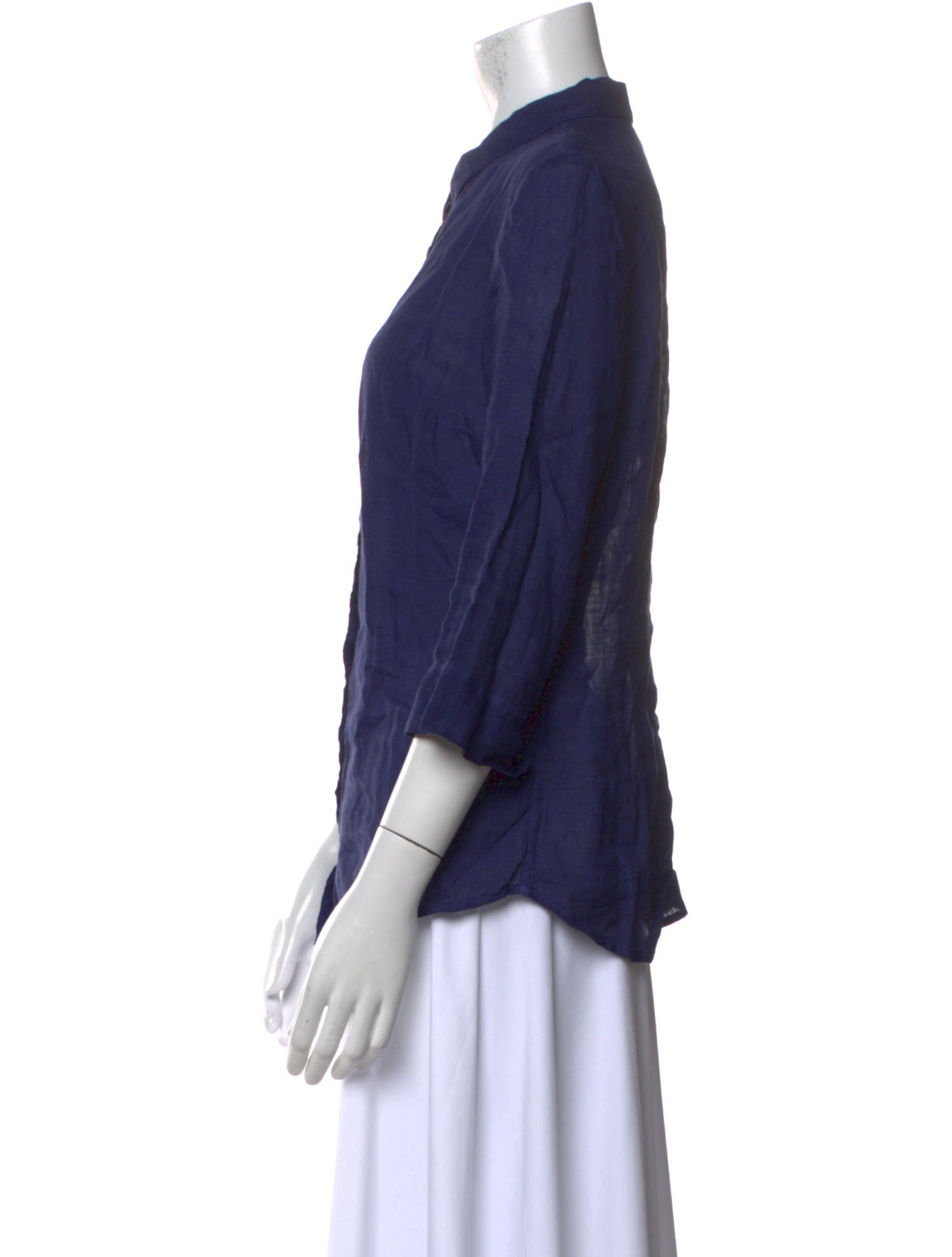 120% Lino Linen Three-Quarter Sleeve Button-Up Top