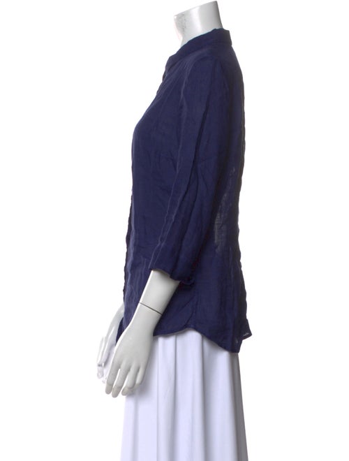 120% Lino Linen Three-Quarter Sleeve Button-Up Top