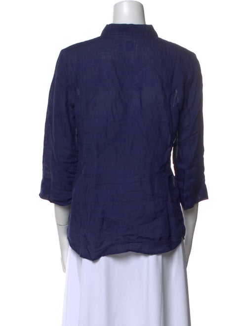 120% Lino Linen Three-Quarter Sleeve Button-Up Top