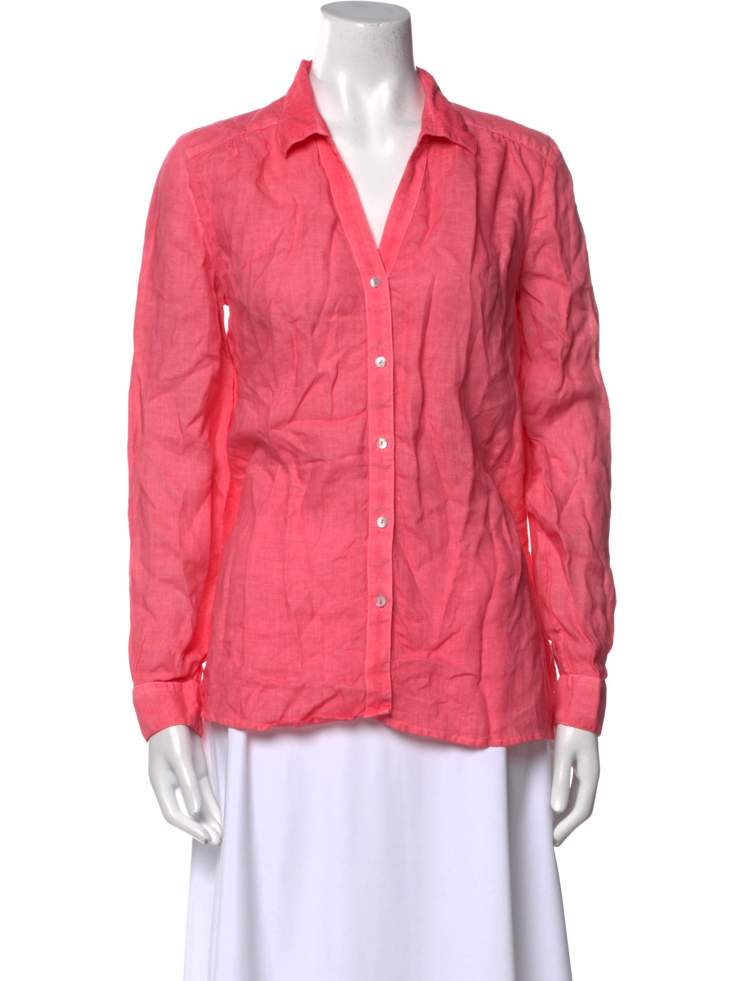 120% Lino Linen Long Sleeve Button-Up Top