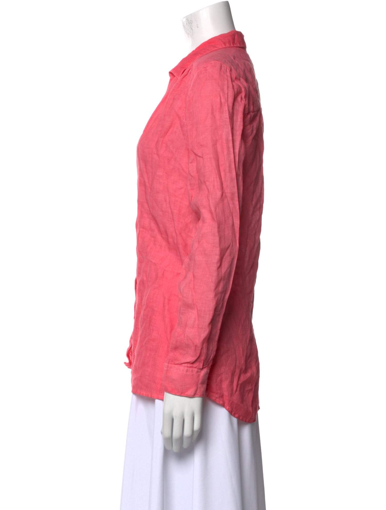 120% Lino Linen Long Sleeve Button-Up Top