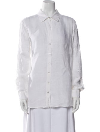 120% Lino Linen Long Sleeve Button-Up Top