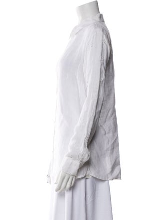 120% Lino Linen Long Sleeve Button-Up Top