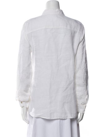 120% Lino Linen Long Sleeve Button-Up Top