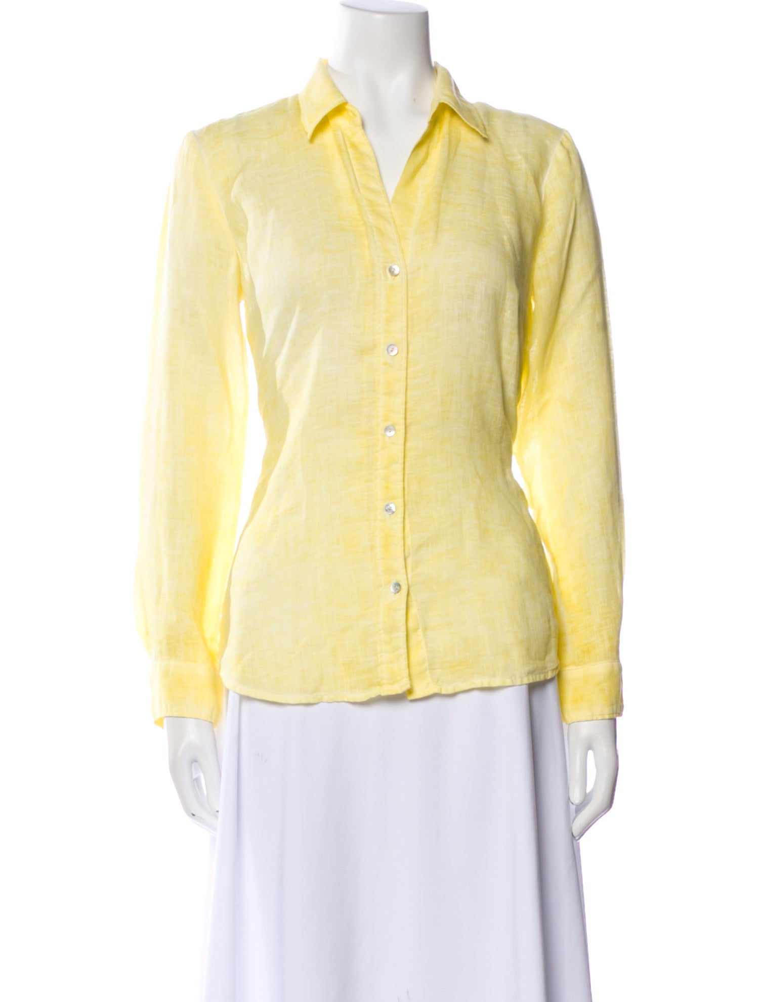 120% Lino Linen Long Sleeve Button-Up Top