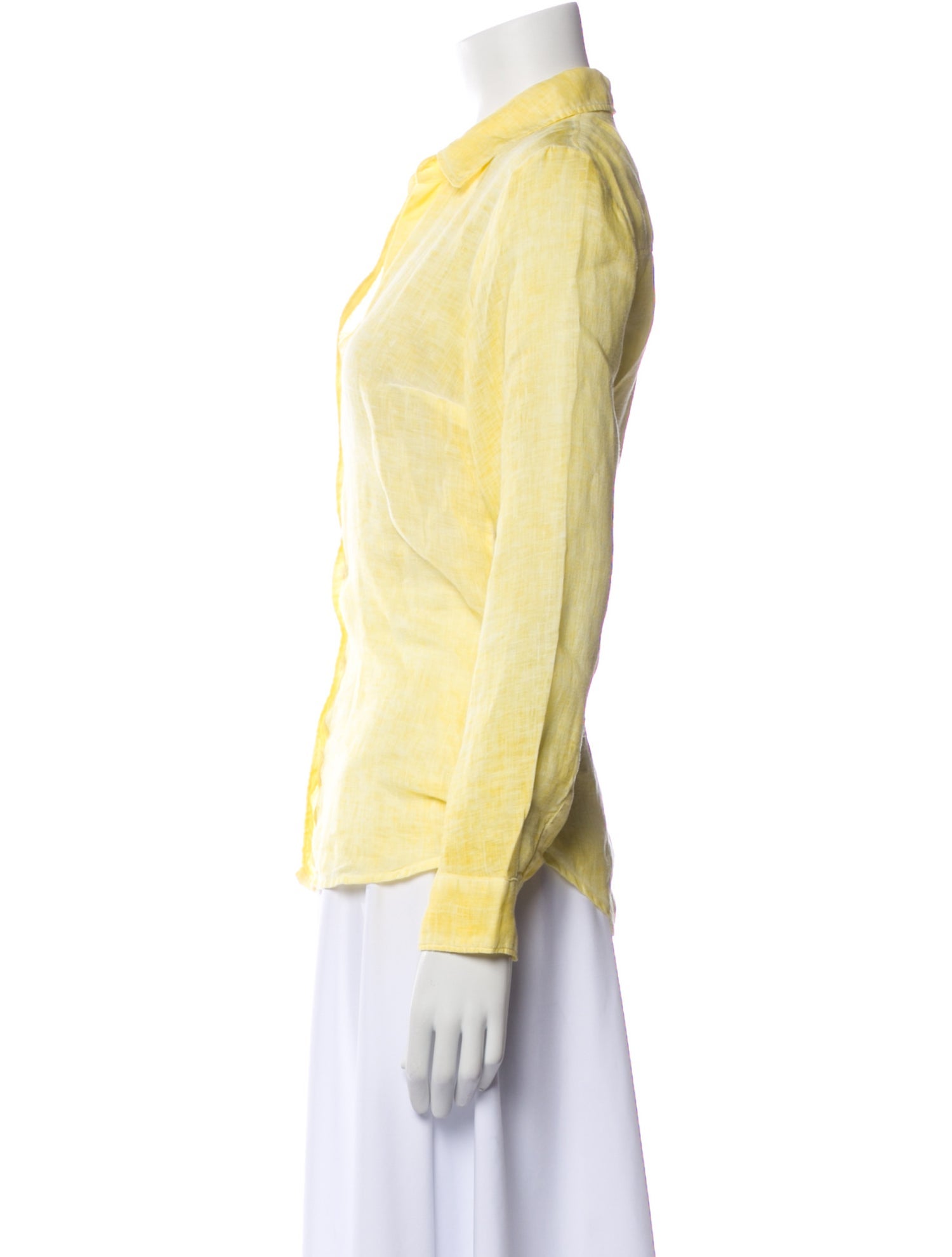 120% Lino Linen Long Sleeve Button-Up Top