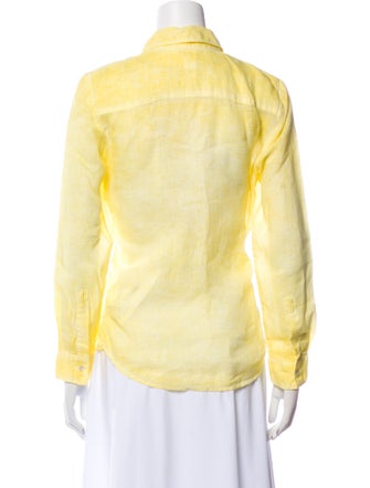 120% Lino Linen Long Sleeve Button-Up Top