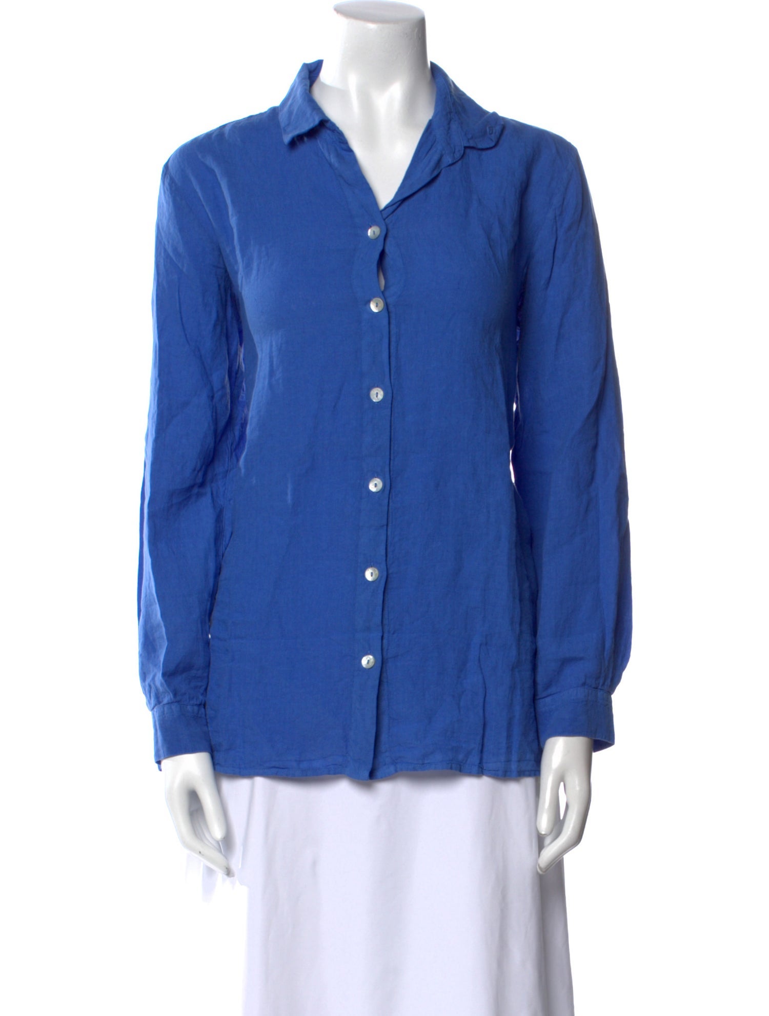 120% Lino Linen Long Sleeve Button-Up Top