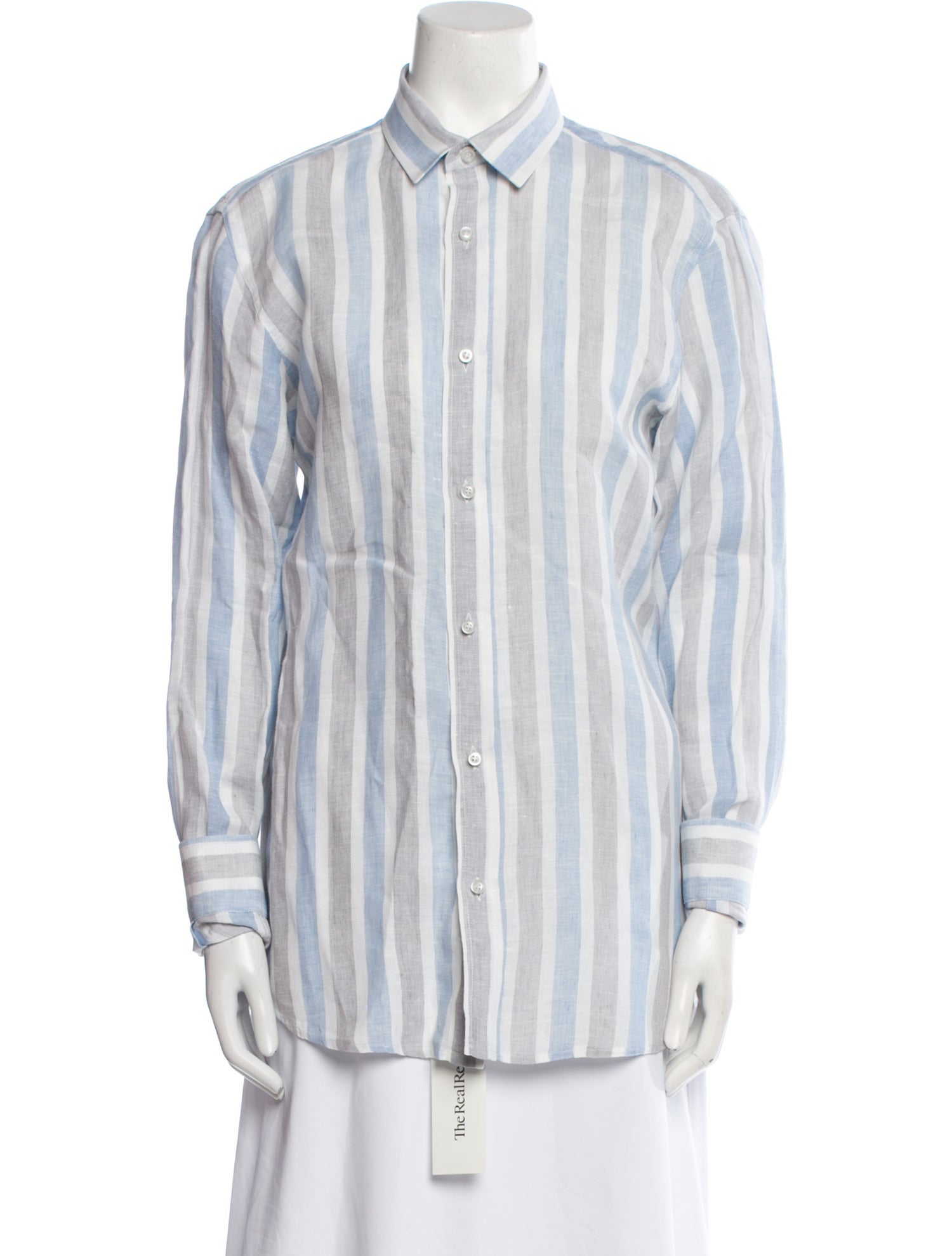 120% Lino Linen Striped Button-Up Top