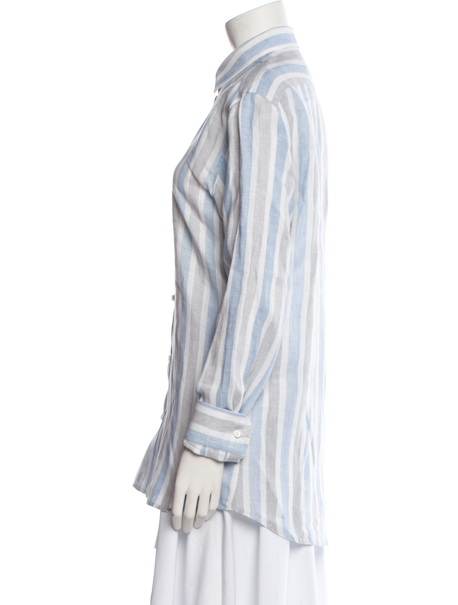 120% Lino Linen Striped Button-Up Top