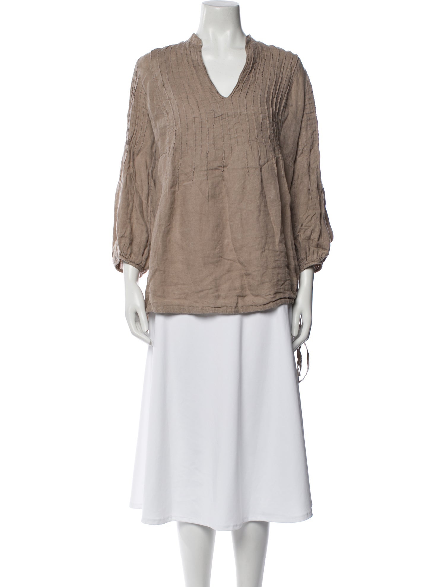 120% Lino V-Neck Three-Quarter Sleeve Blouse