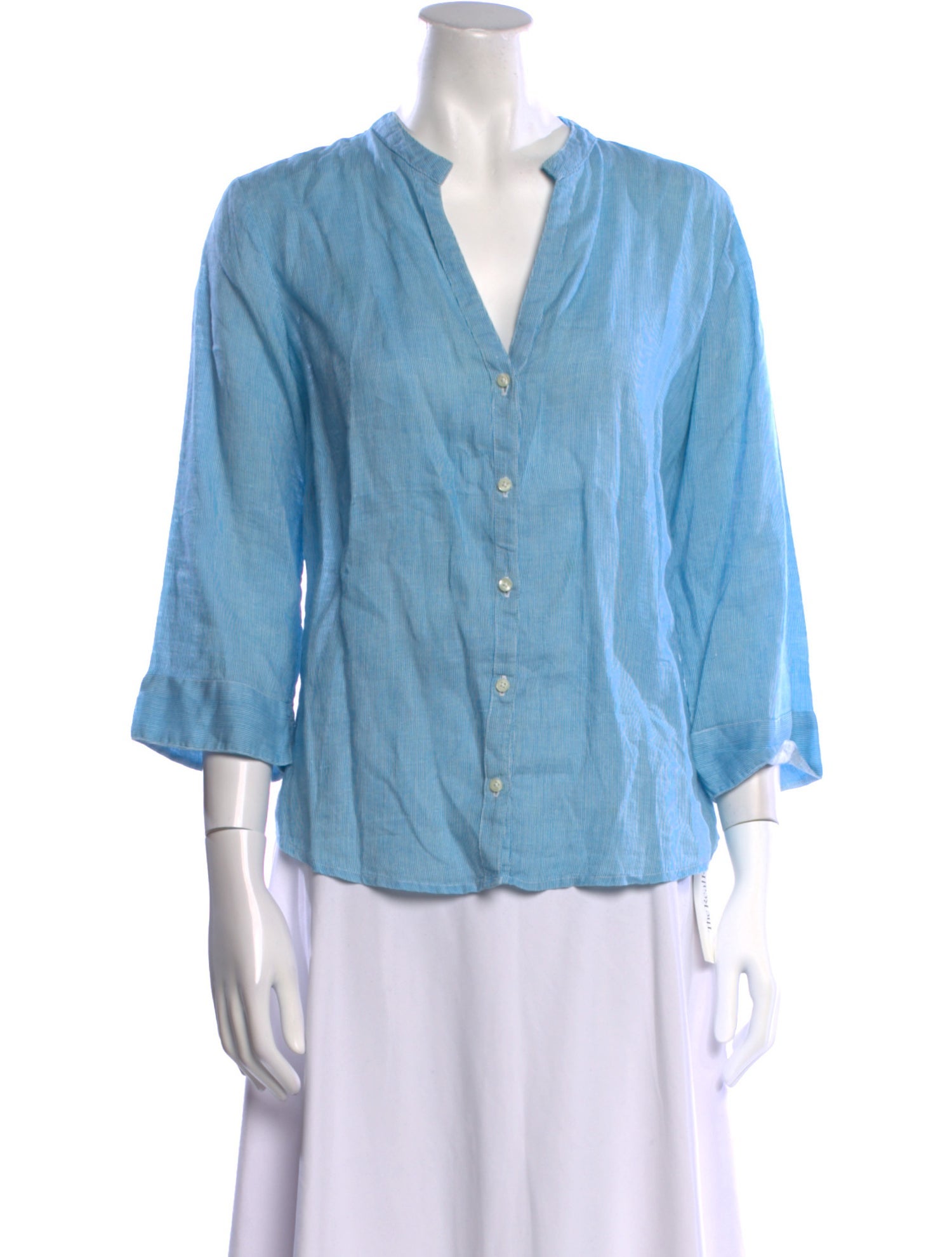 120% Lino Linen V-Neck Button-Up Top