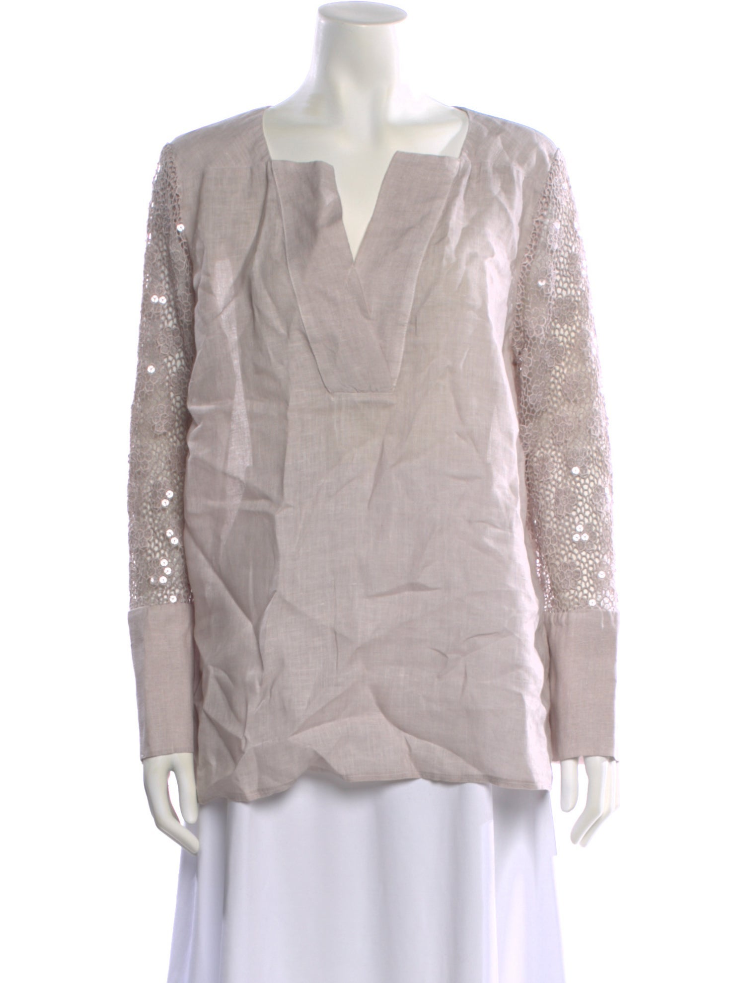 120% Lino Linen Square Neckline Blouse