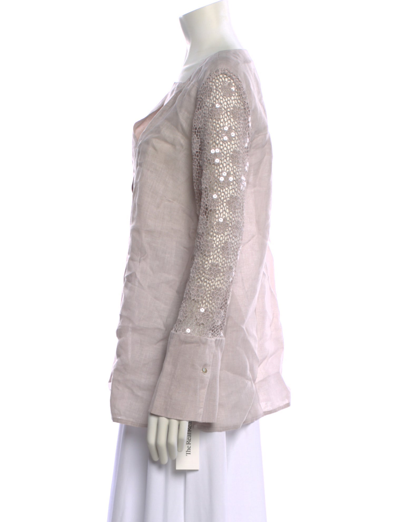120% Lino Linen Square Neckline Blouse