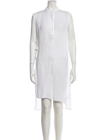 Pre-owned 120% Lino Linen Knee-length Dress In White