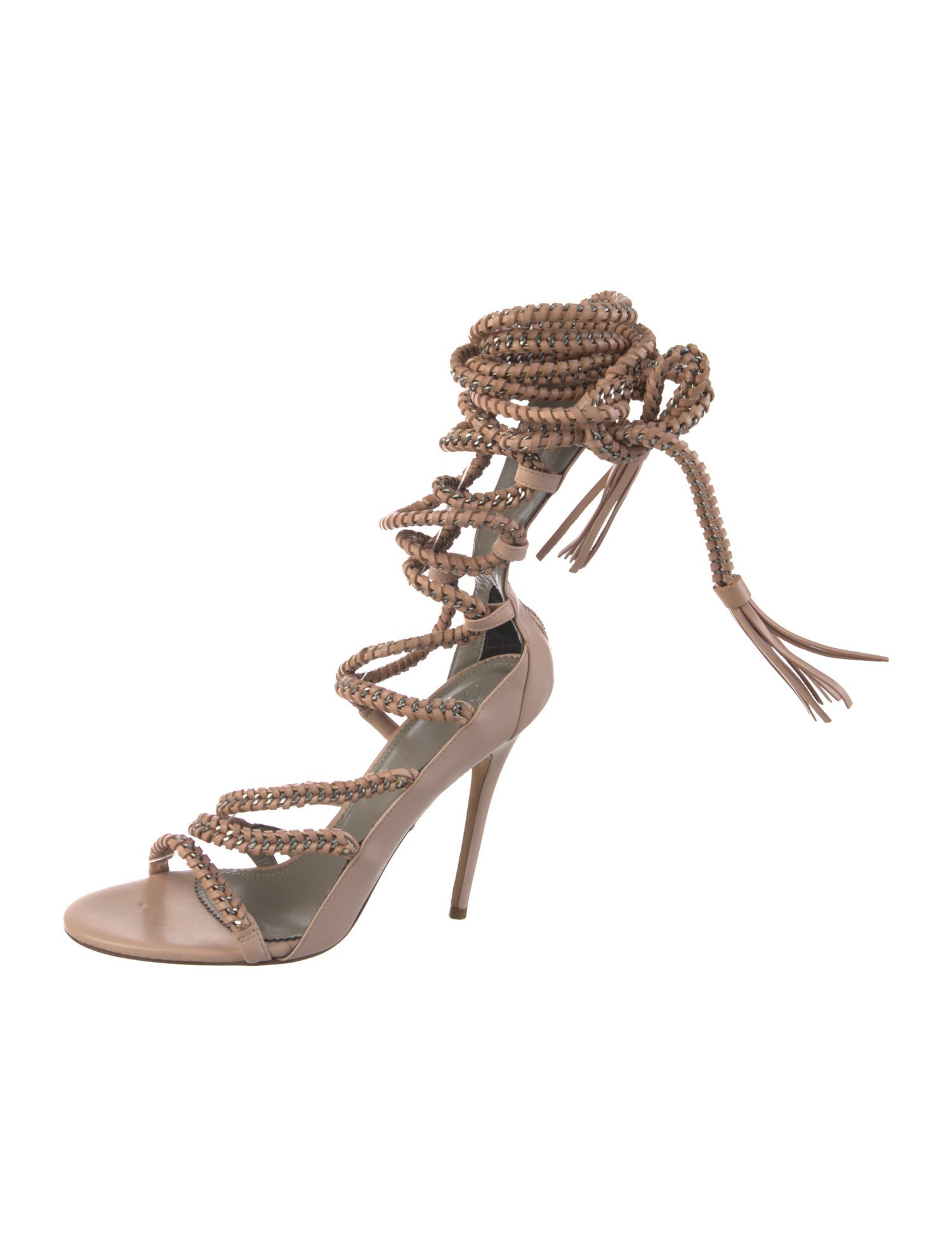 Monika Chiang Leather Chain-Link Accents Gladiator Sandals