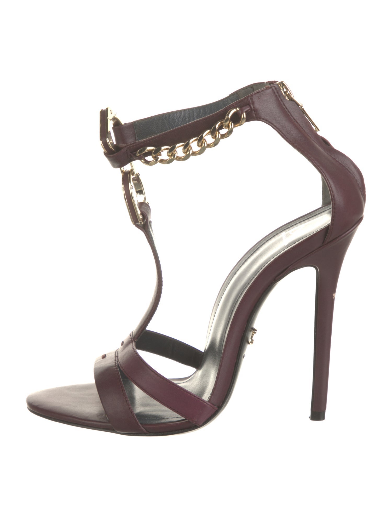 Monika Chiang Leather Chain-Link Accents T-Strap Sandals