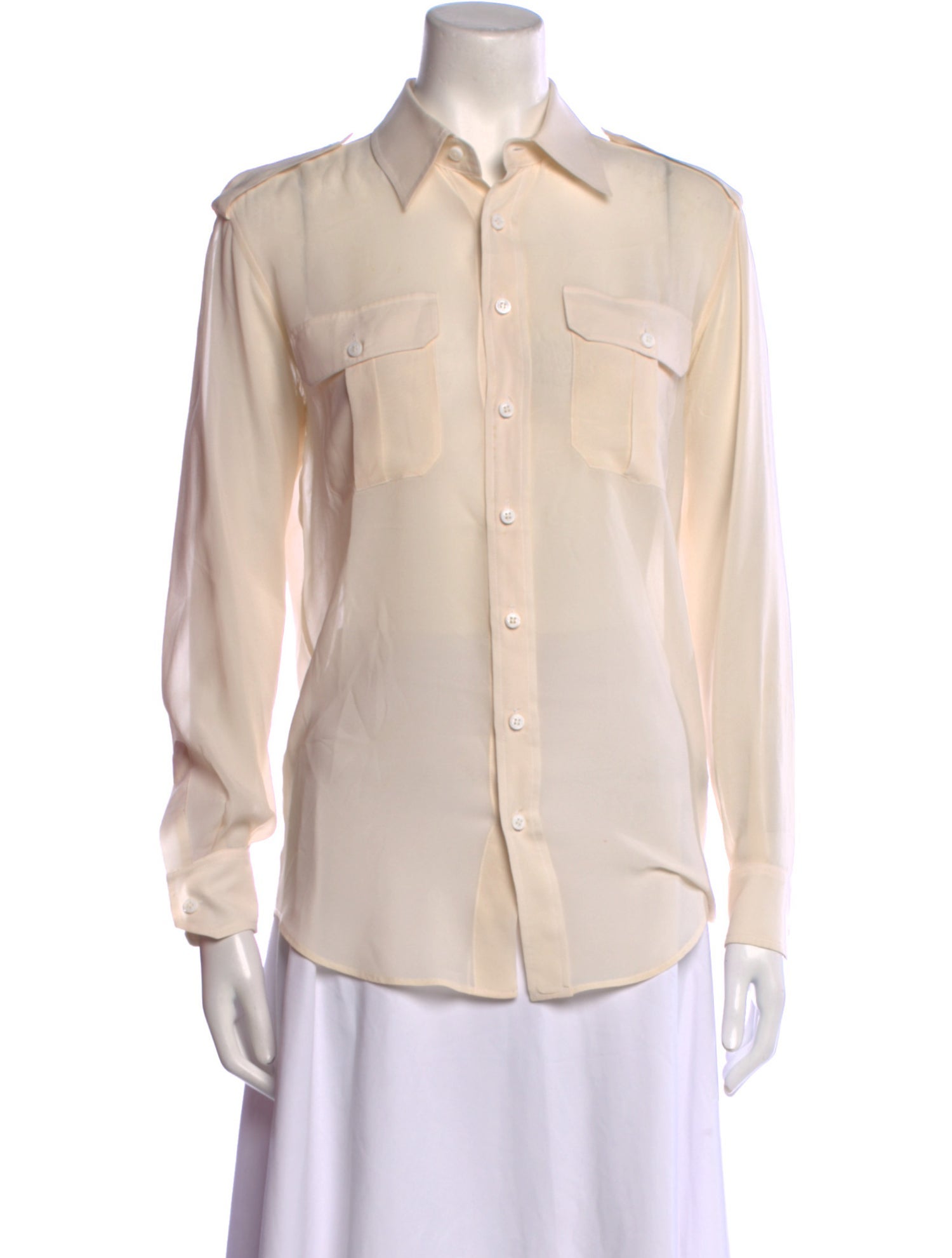 BLK DNM Silk Long Sleeve Button-Up Top