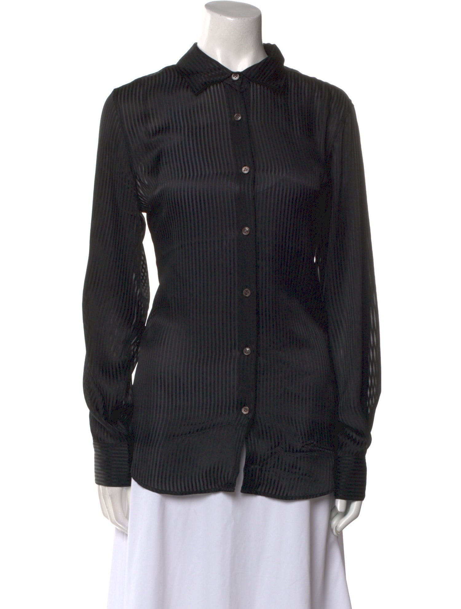 BLK DNM Silk Long Sleeve Button-Up Top