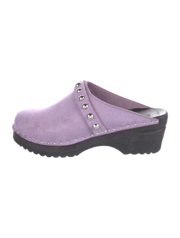 Pre-owned Blk Dnm Suede Studded Accents Mules In Purple