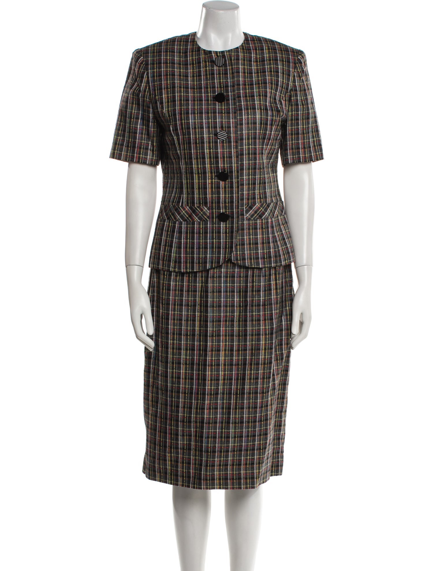 Pierre Balmain Plaid Print Skirt Suit