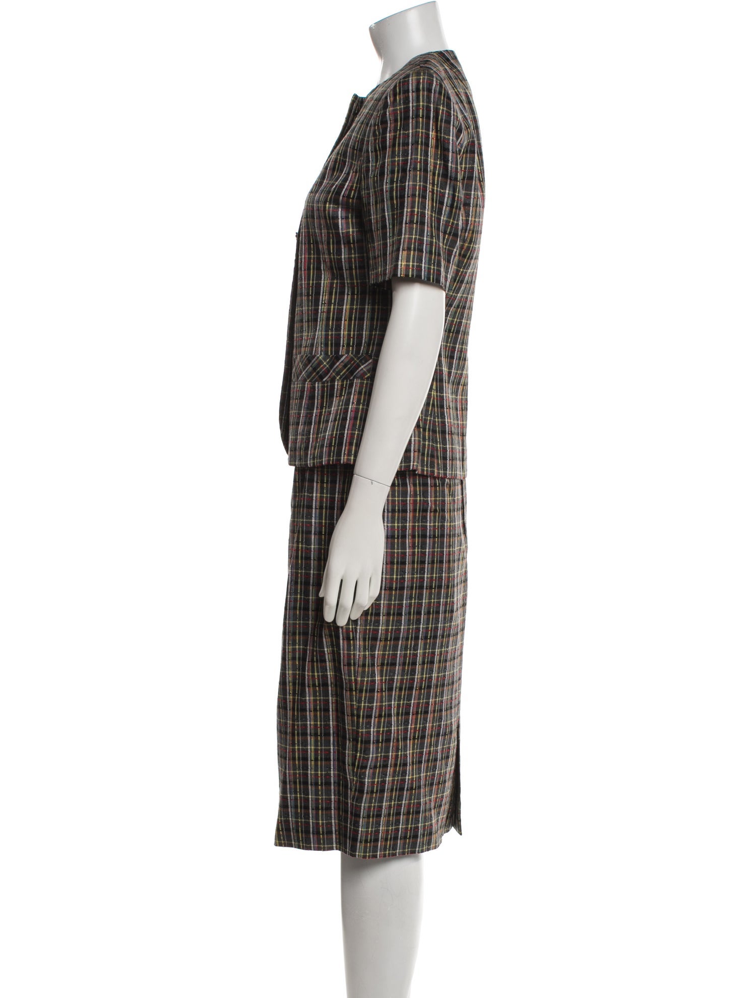 Pierre Balmain Plaid Print Skirt Suit