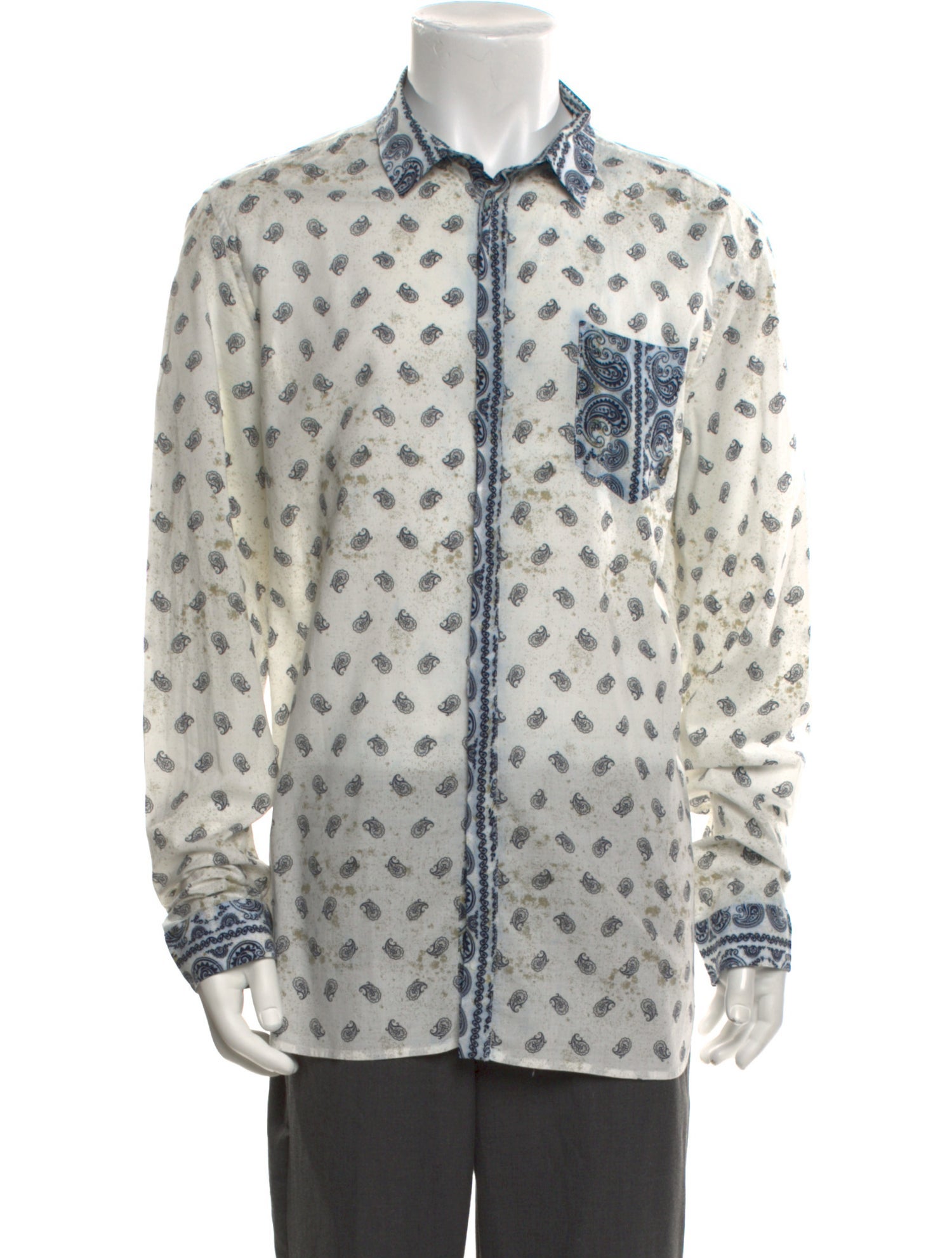 Pierre Balmain Paisley Print Long Sleeve Denim Shirt