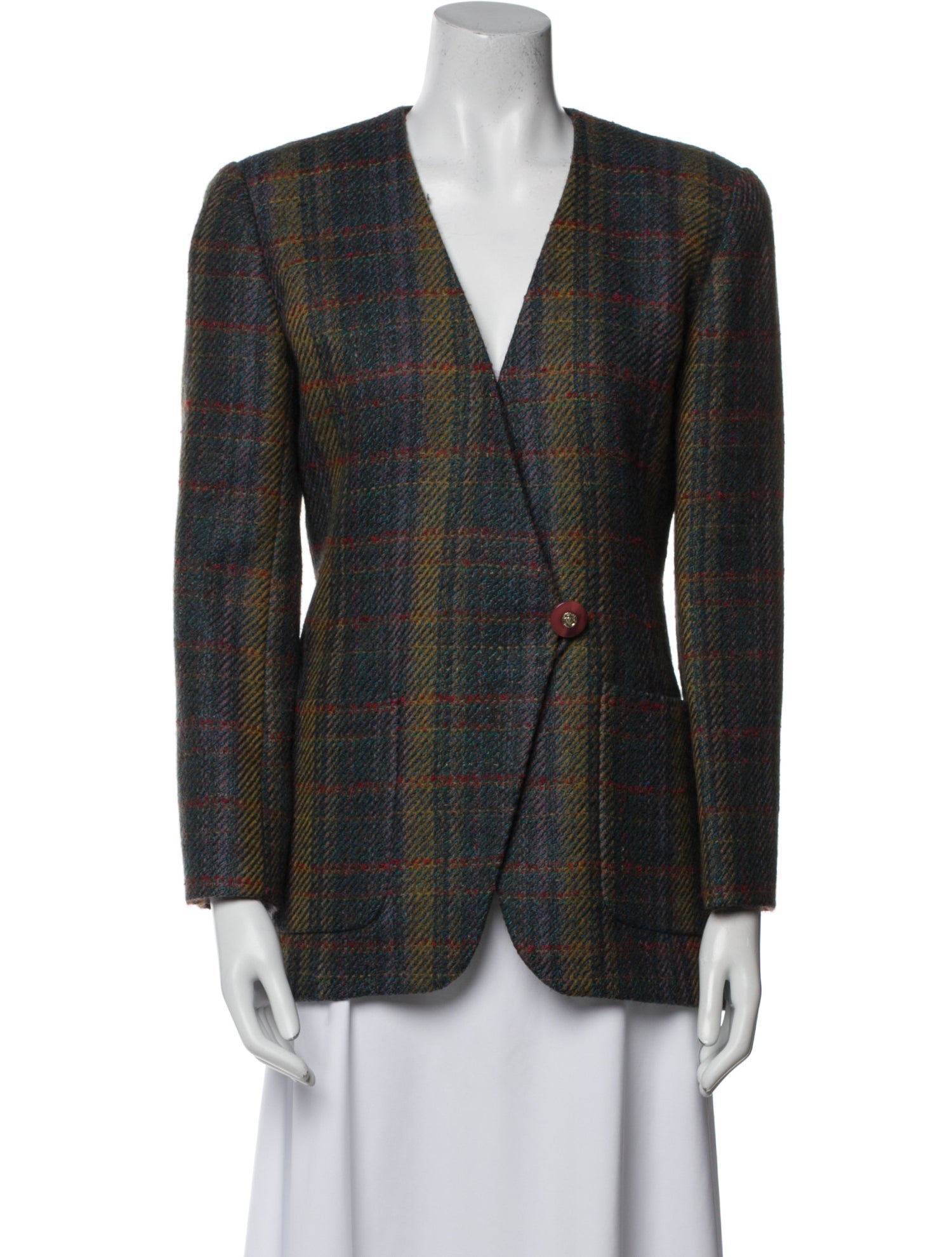 Pierre Balmain Wool Plaid Print Blazer