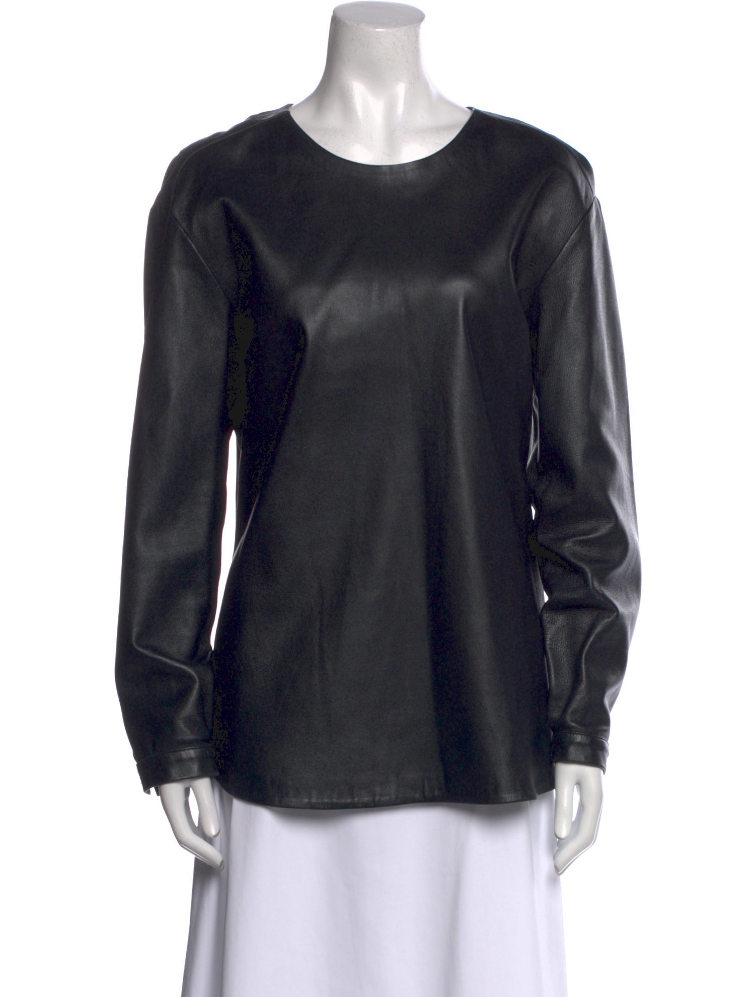 Pierre Balmain Leather Scoop Neck Blouse