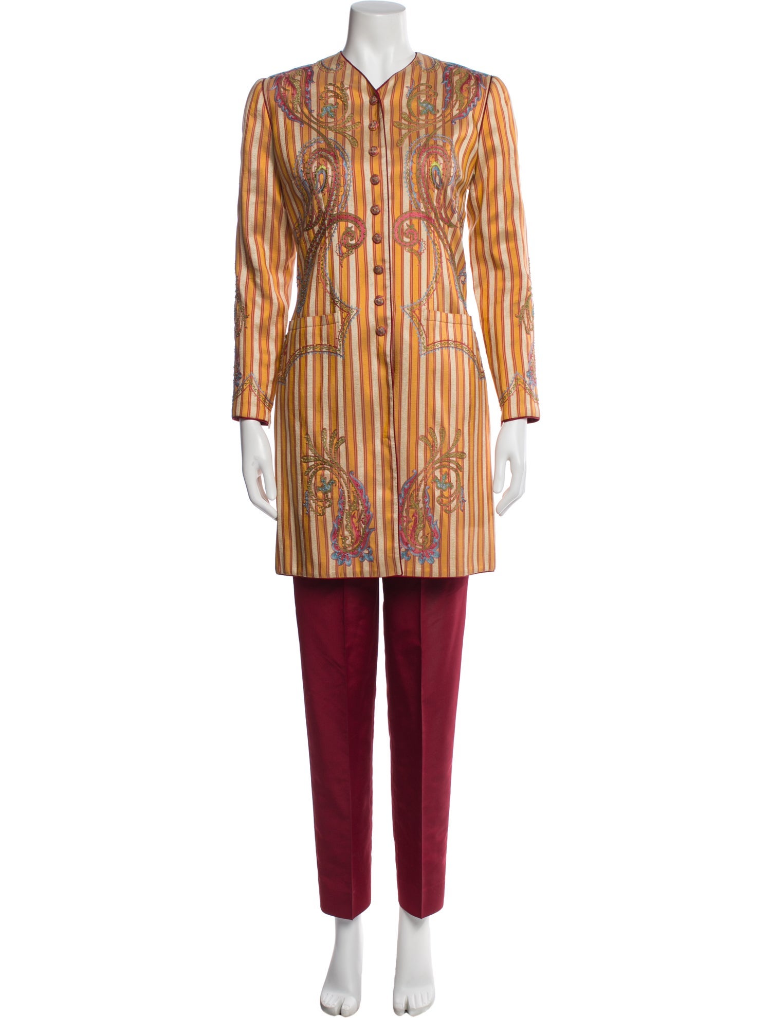 Pierre Balmain Striped Embroidered Accent Pant Set