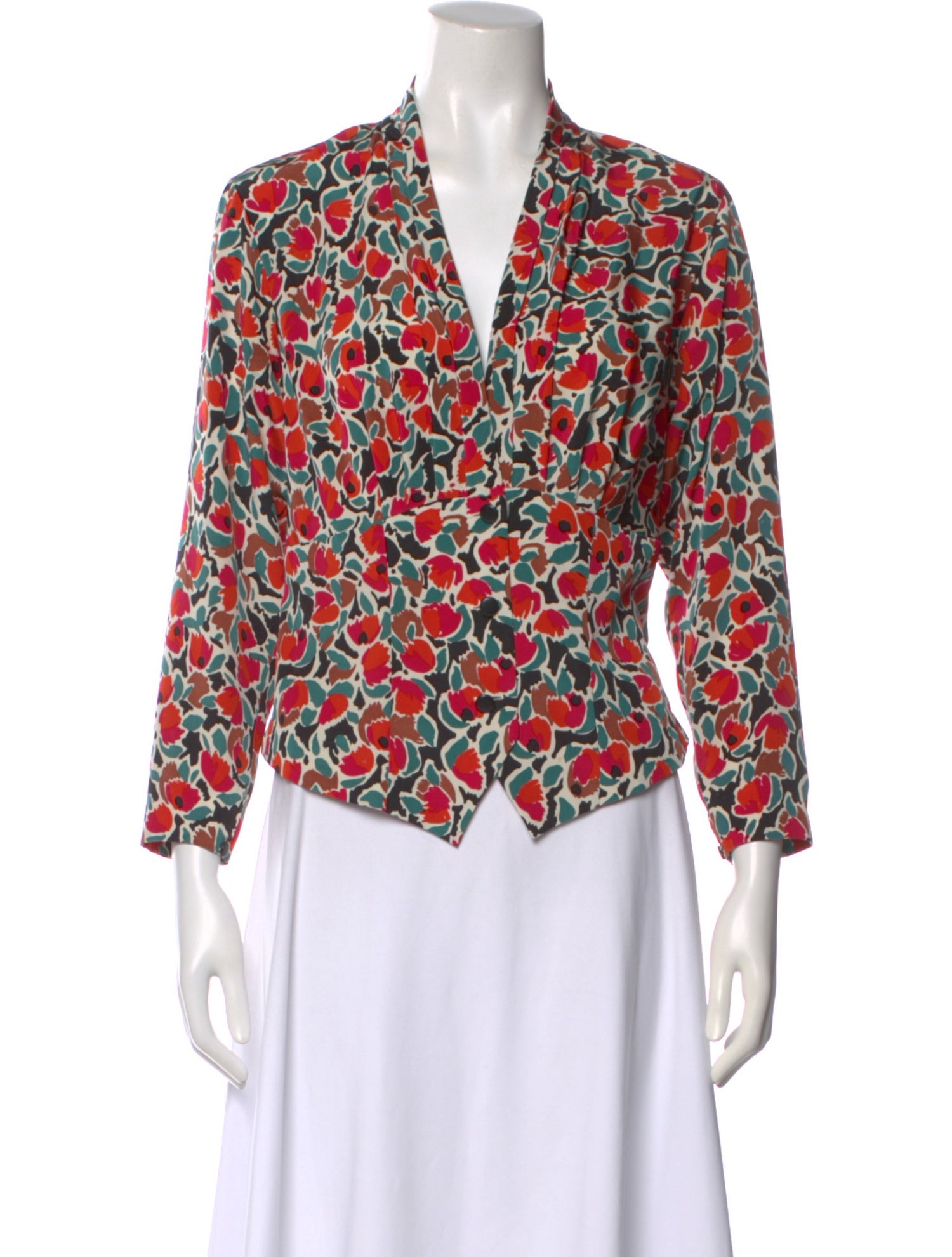 Pierre Balmain Floral Print V-Neck Blouse