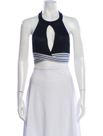 Pre-owned Pierre Balmain Striped Halterneck Crop Top In Blue