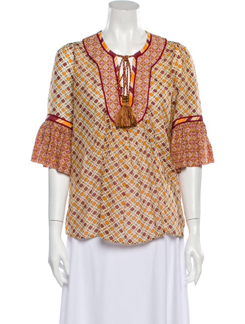 Talitha Printed Tie Neck Blouse Orange