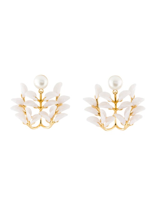 Lele Sadoughi Acetate & Faux Pearl Vine Leaf Chandelier Earrings