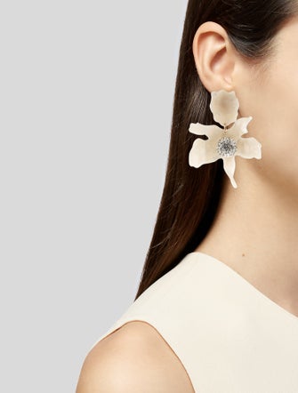 Lele Sadoughi Crystal & Acetate Lilly Flower Drop Clip-On Earrings