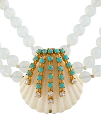 Lele Sadoughi Crystal Seafoam Seashell Bead Necklace