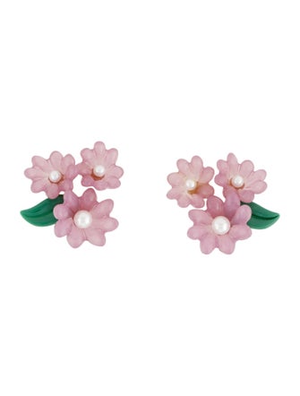 Lele Sadoughi Faux Pearl & Acrylic Petunia Bouquet Clip-ON Earrings