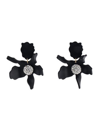 Lele Sadoughi Jet Acetate & Crystal Lily Drop Clip-On Earrings