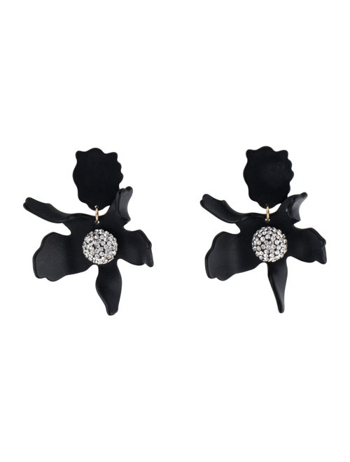 Lele Sadoughi Jet Acetate & Crystal Lily Drop Clip-On Earrings