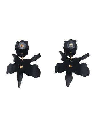 Lele Sadoughi Jet Acetate & Crystal Lily Drop Clip-On Earrings