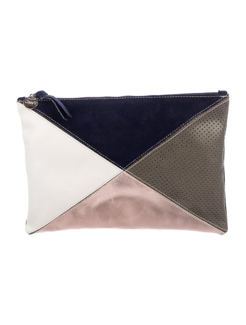 Clare V. Patchwork Zip Pouch Blue
