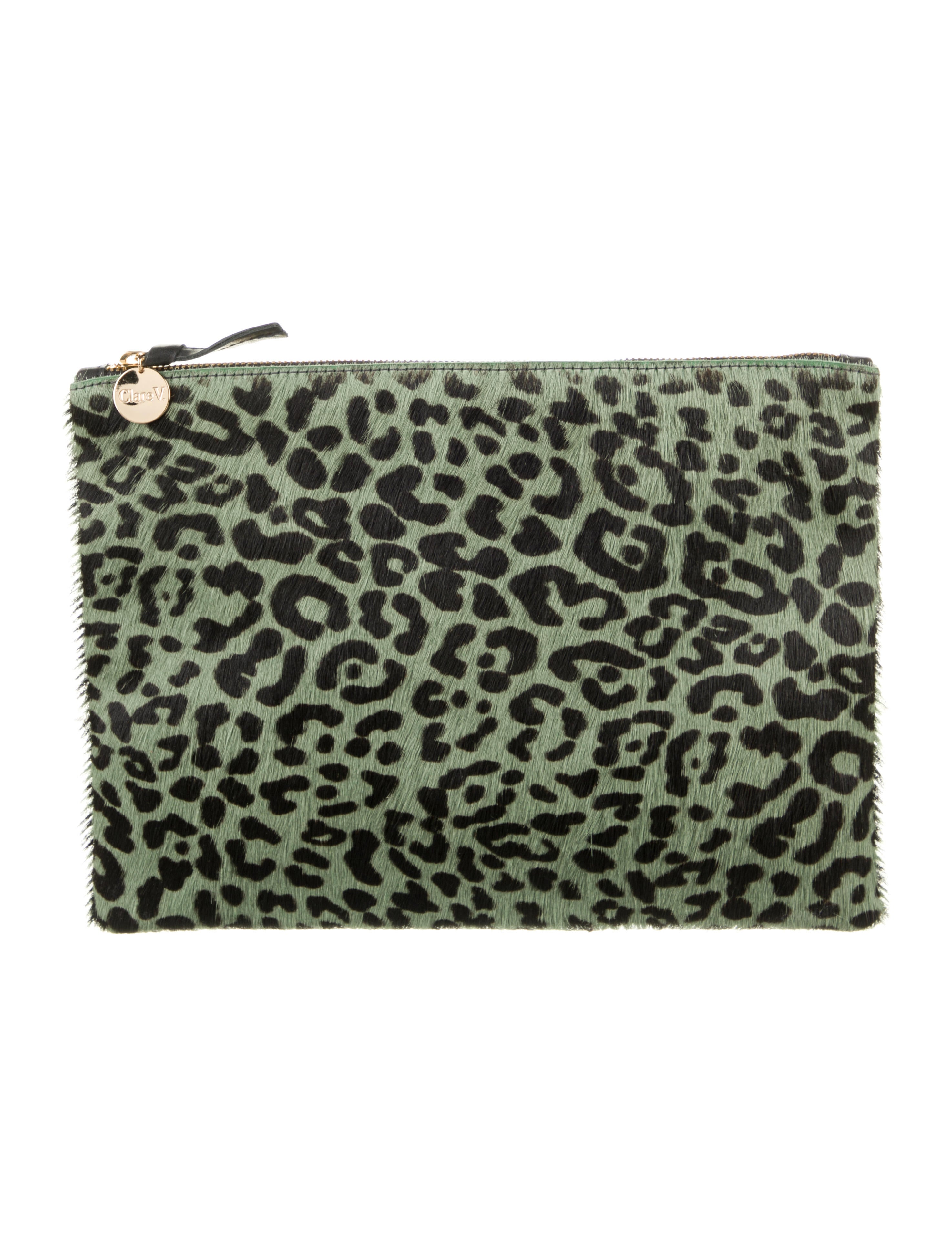 Clare V. Pony Hair Clutch Bag Green Clutches, Handbags W2434812