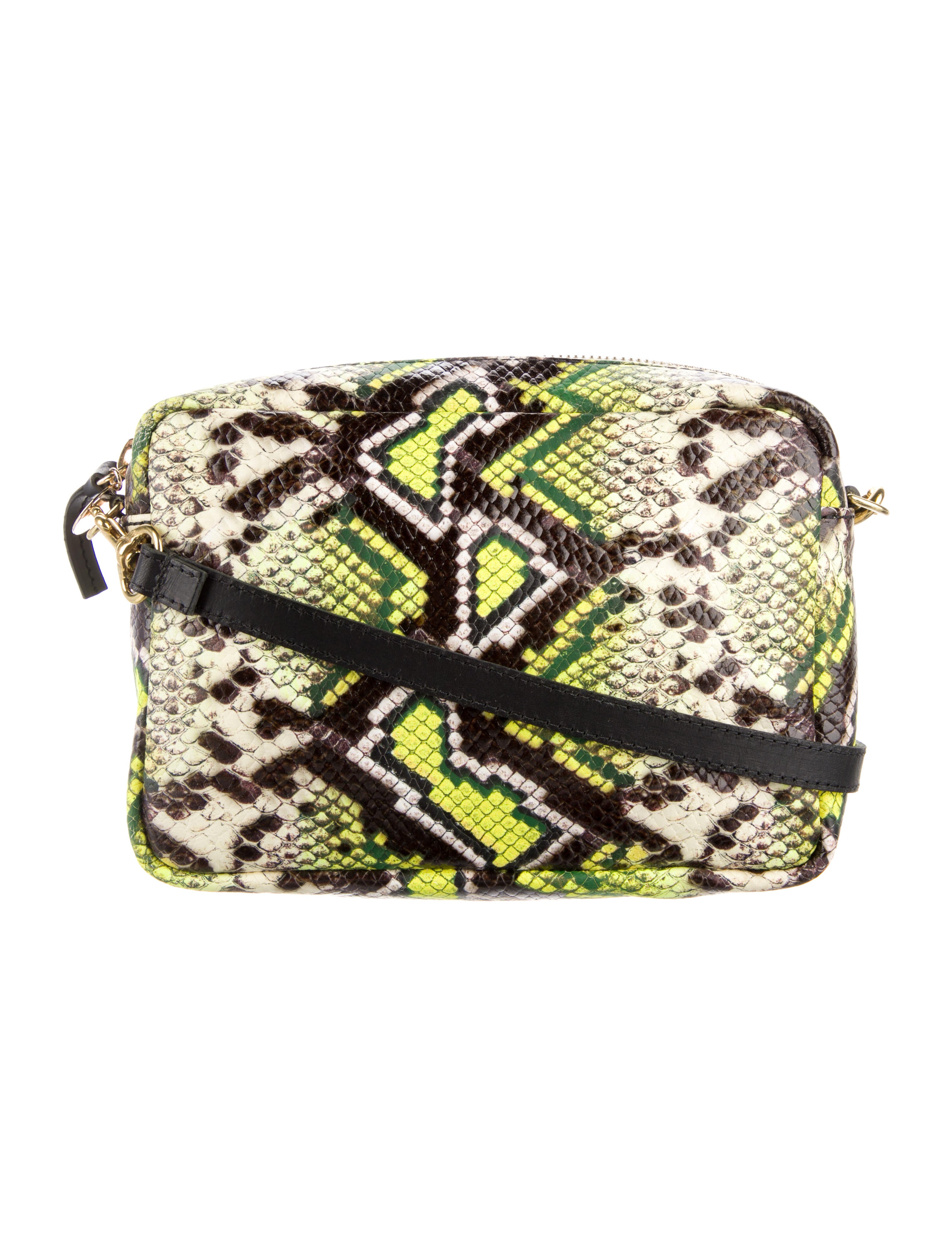 Clare V. Leather Snakeskin Print Shoulder Bag Green Shoulder Bags