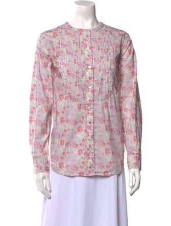 Clare V. Floral Print Crew Neck Button-Up Top